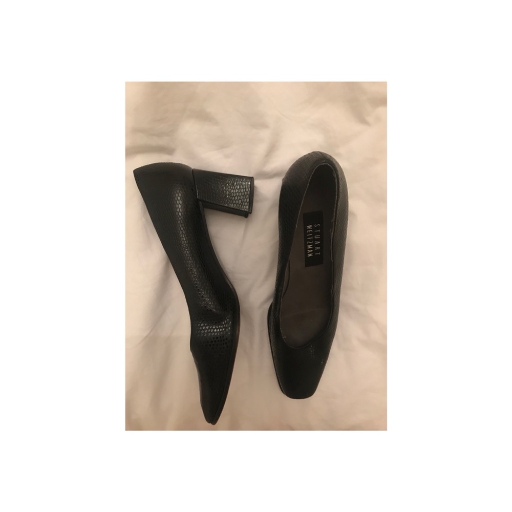 Black Pebbled Leather Stuart Weitzman Block Heels